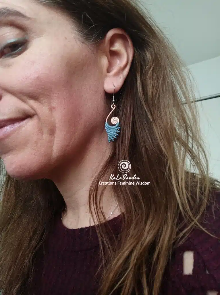 NÉMESIS-Pendientes de macramé en espiral con diseño de cobre hecho a mano - Imagen 9