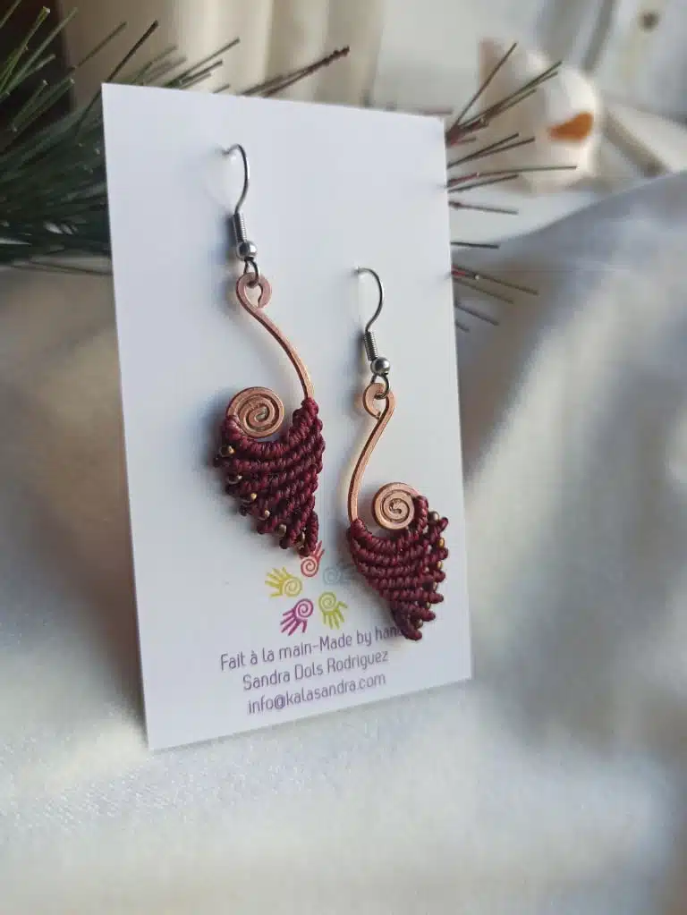 NÉMESIS-Pendientes de macramé en espiral con diseño de cobre hecho a mano - Imagen 3