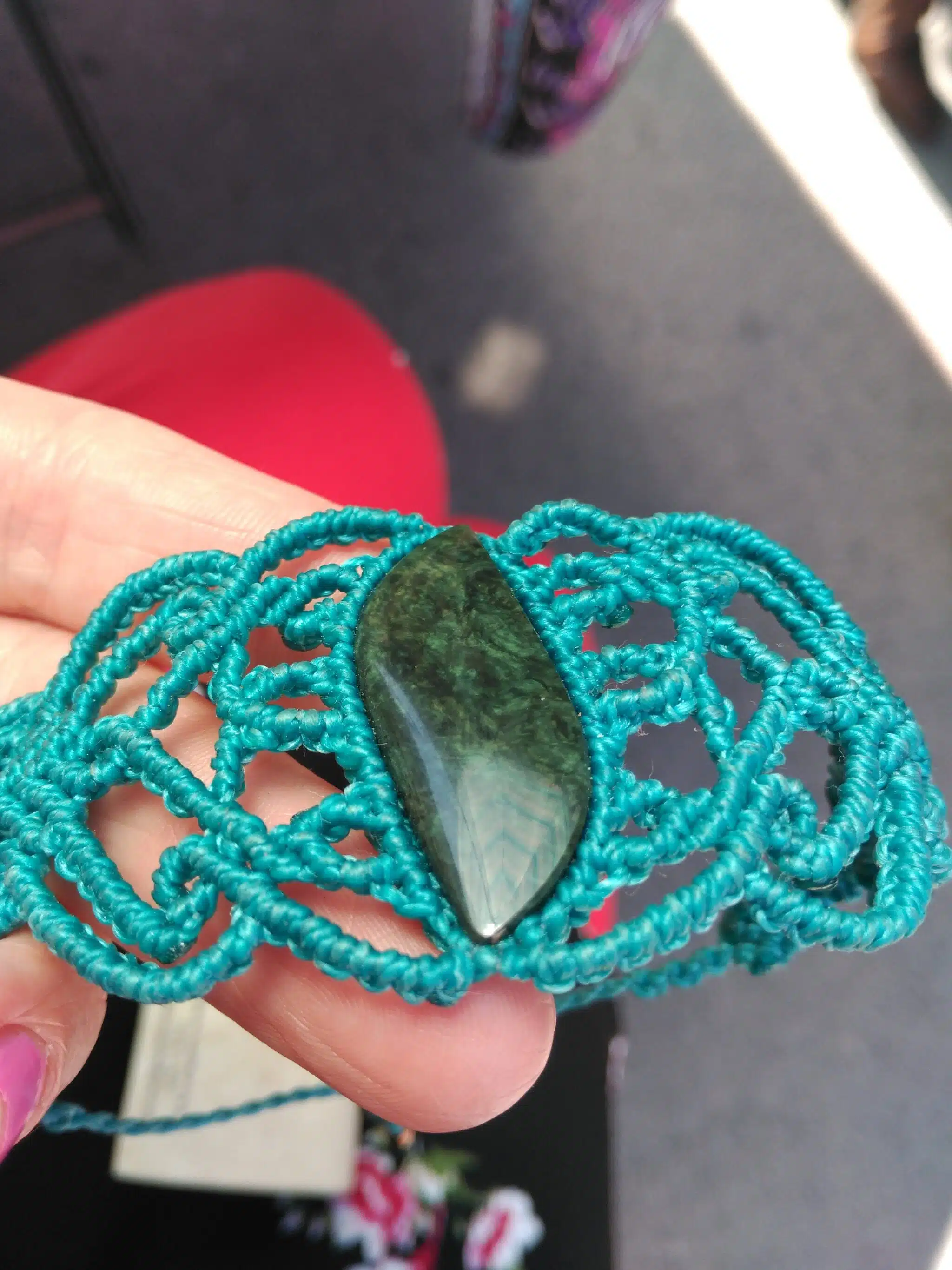 Bohemia Big MicroMacrame Color turquesa hermosa pulsera única de piedra obsidiana