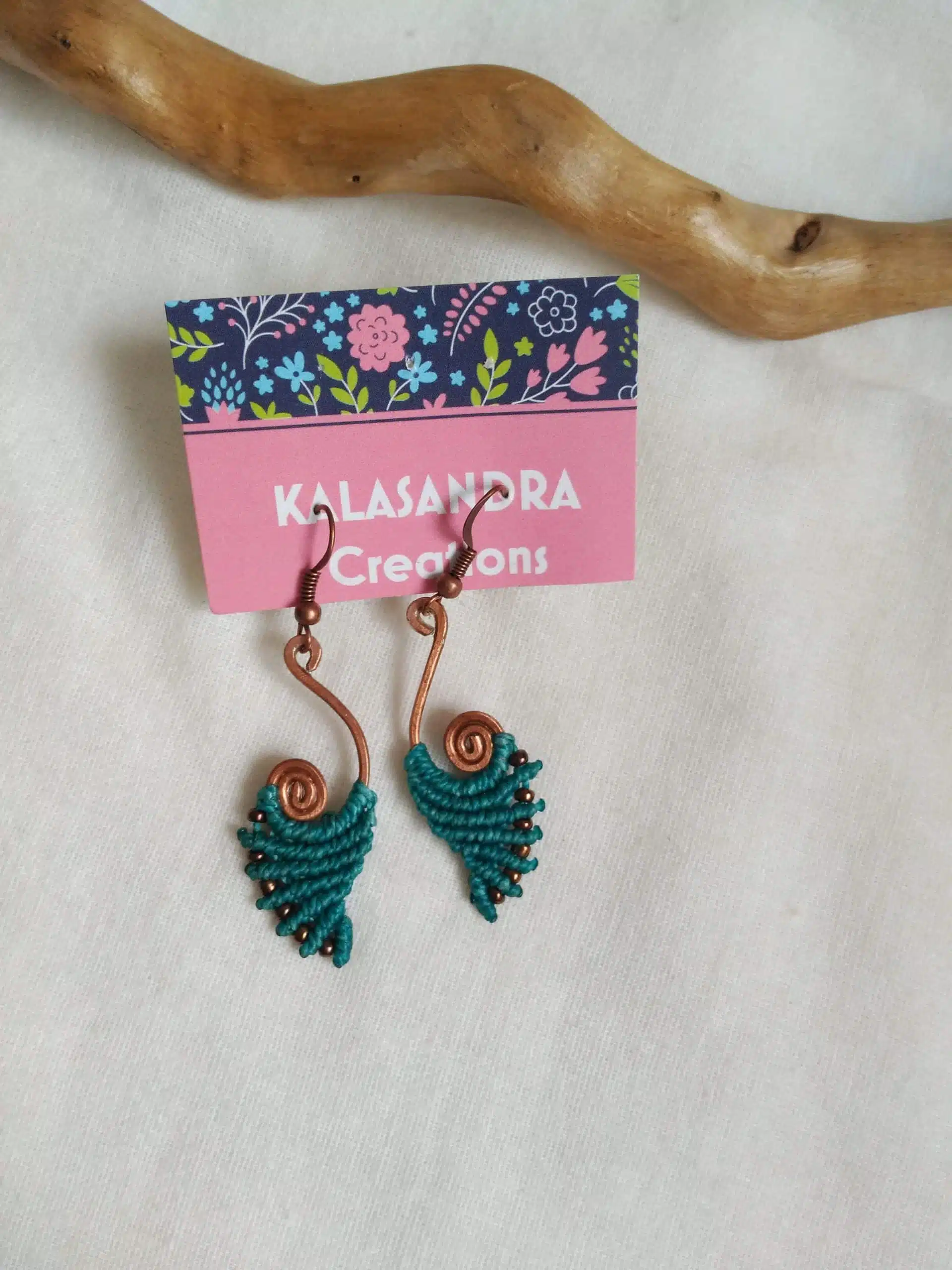 NÉMESIS-Pendientes de macramé en espiral con diseño de cobre hecho a mano - Imagen 5