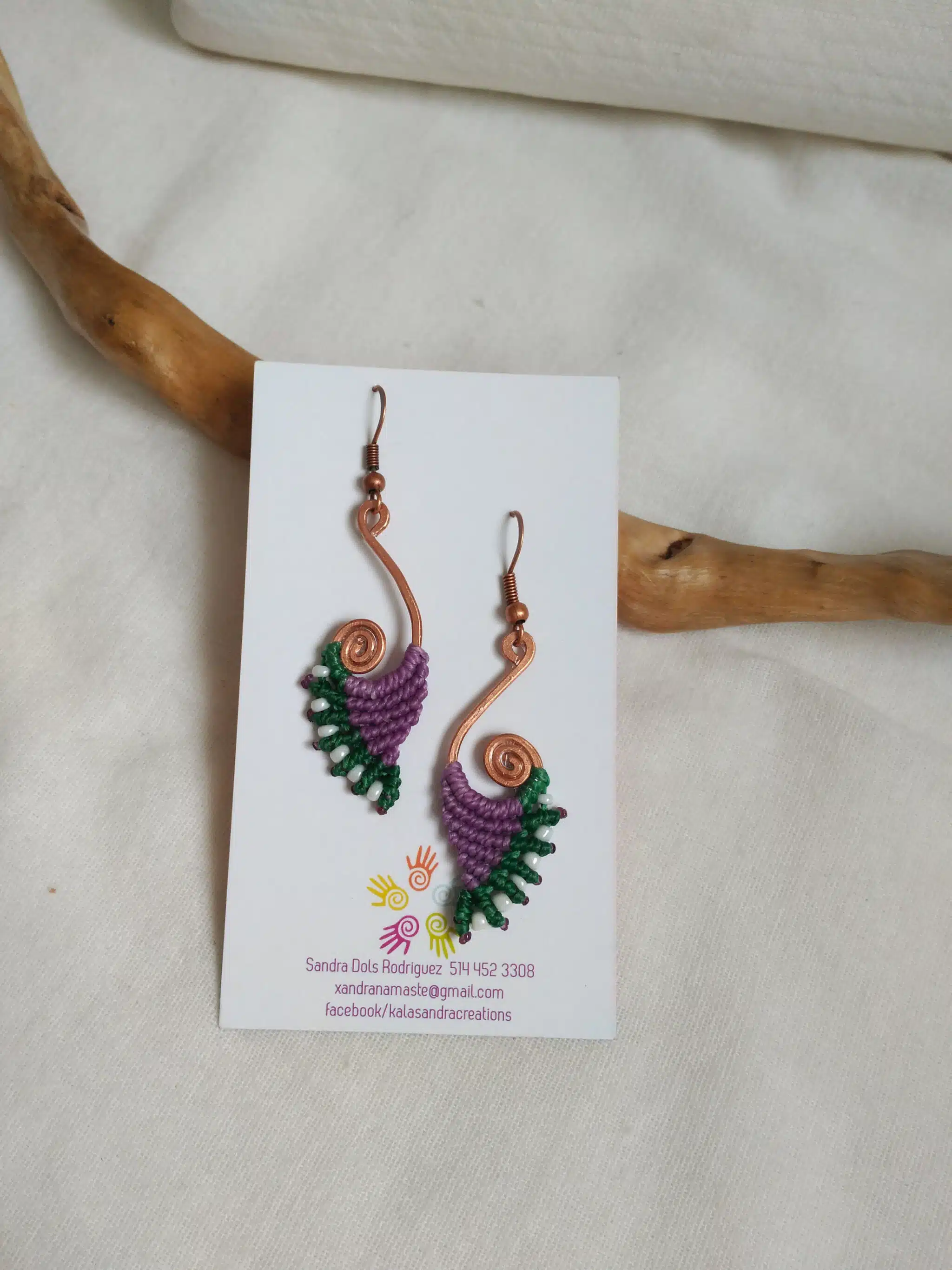 VESTA-Spiral Copper Macrame Earrings in two and three colours. - Image 3