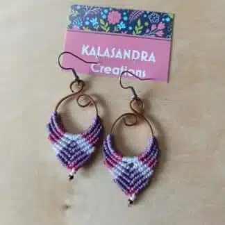 Beautiful artisan mcrame earrings. Handmade earrings. Unique earrings. Purple earrings. Boho jewelry