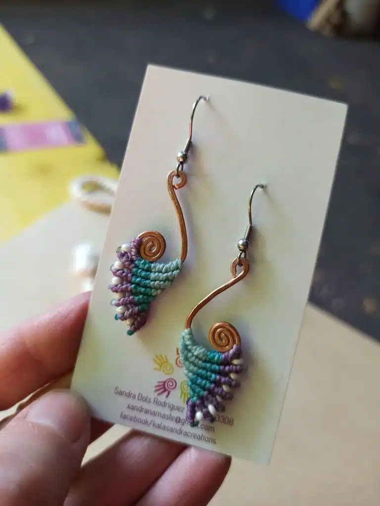 VESTA-Spiral Copper Macrame Earrings in two and three colours. - Image 7