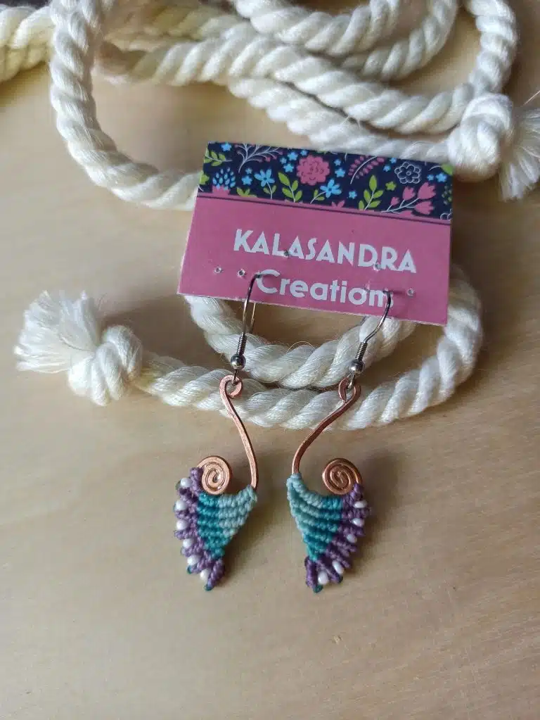 VESTA-Spiral Copper Macrame Earrings in two and three colours. - Image 6