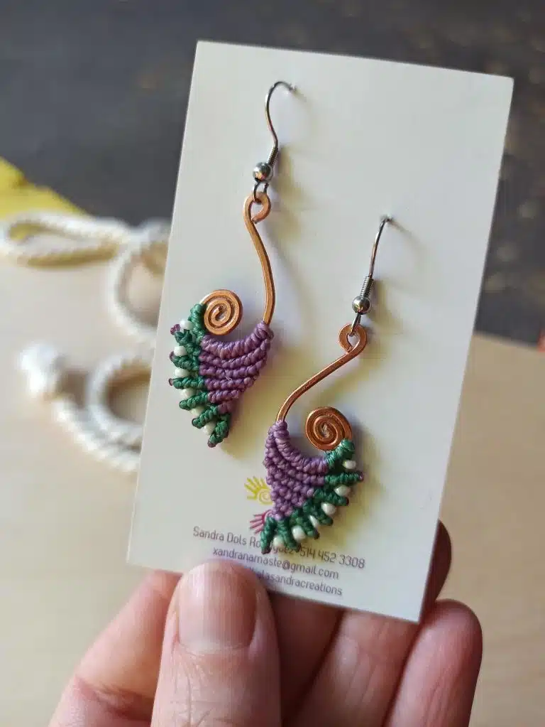 VESTA-Spiral Copper Macrame Earrings in two and three colours. - Image 5