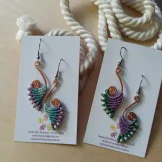spiral copper macrame earrings. Handmade macrame earrings. Celtic earrings. Bohochick