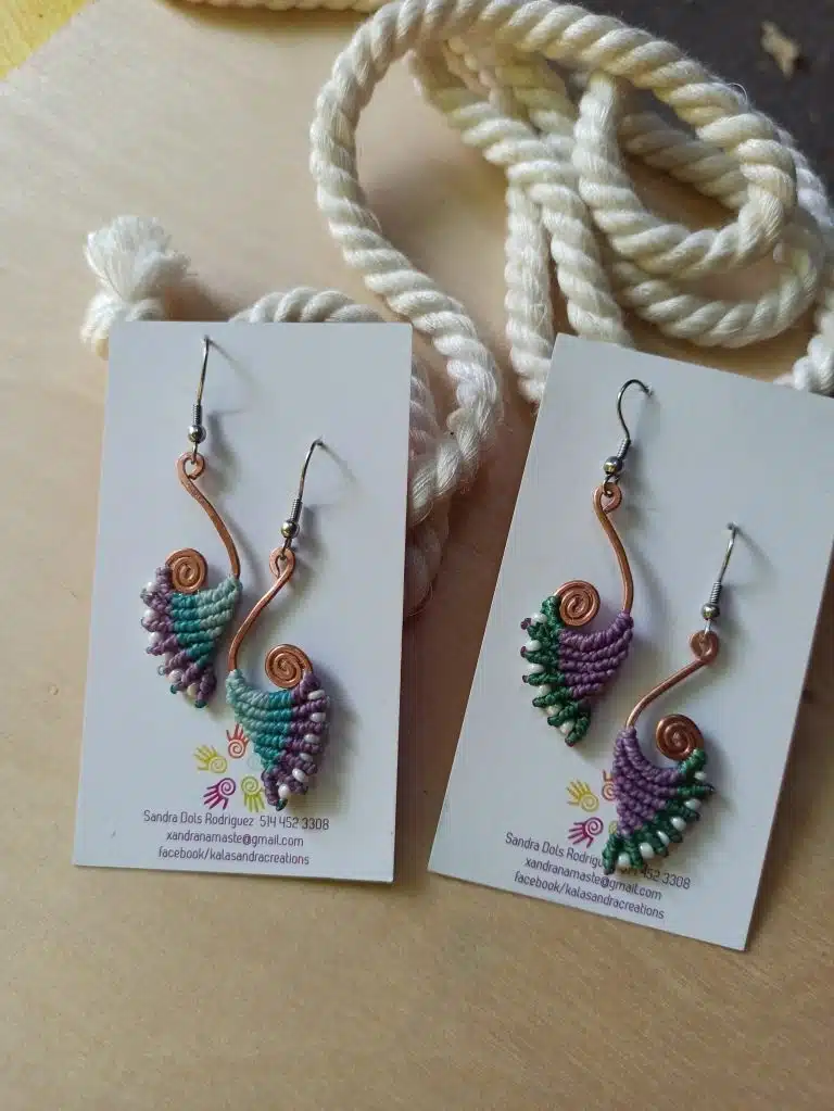 spiral copper macrame earrings. Handmade macrame earrings. Celtic earrings. Bohochick