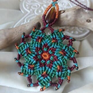 amber mandala macrame necklace. amber necklace. handmade. One-of-a-kind. Artisan necklace. Bohemian jewelry. Spiritual jewelry