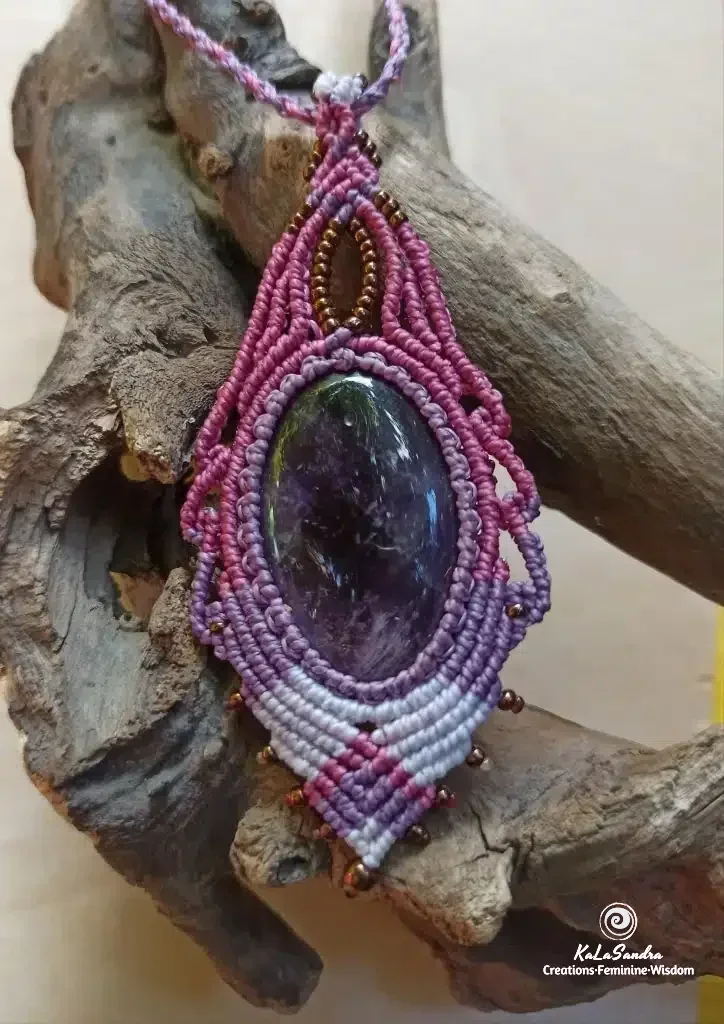 Big amethyst macrame necklace- GRACE - Image 6