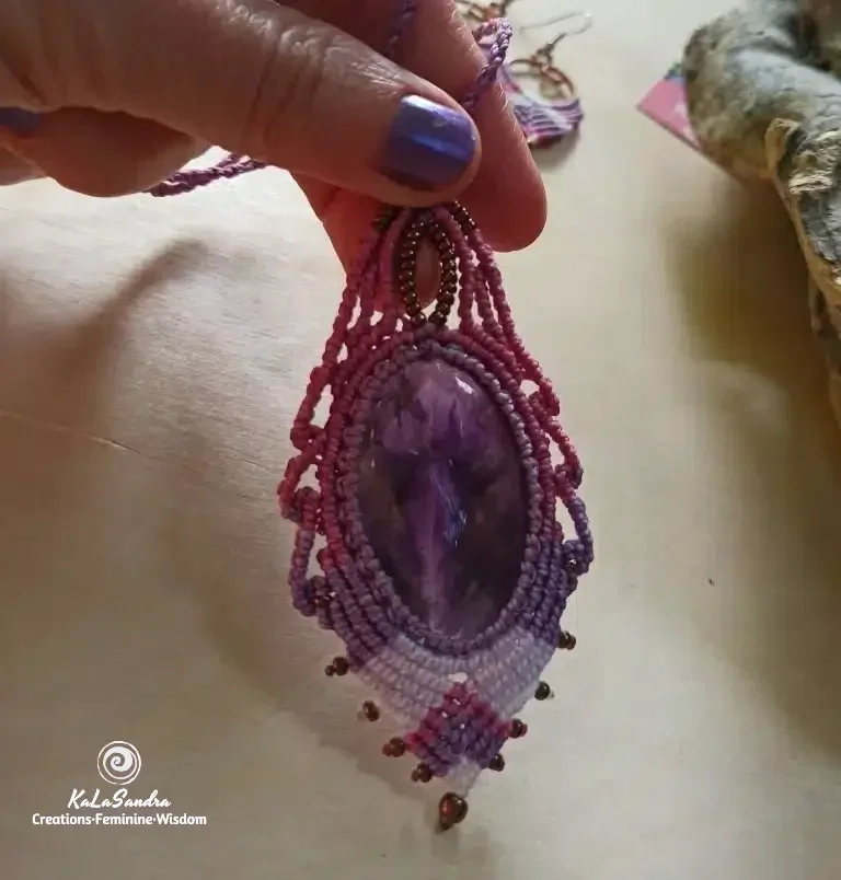 Big amethyst macrame necklace- GRACE - Image 7