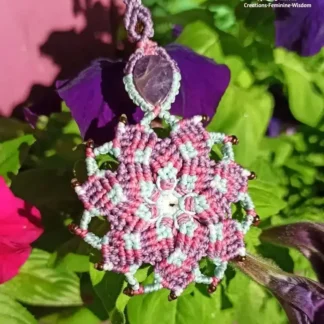 purple amethyst mandala necklace. Macrame necklace. Mandala necklace. Amethyst necklace. Gemstone. Artisan jewelry. Boho necklace. Bohemian jewelry