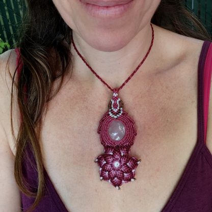 rose quartz macrame necklace. Star of Life. handmade pendant. Gemstone necklace. Artisan jewelry. Spiritual jewelry. Love.