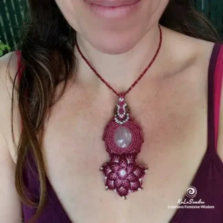rose quartz macrame necklace. Star of Life. handmade pendant. Gemstone necklace. Artisan jewelry. Spiritual jewelry. Love.