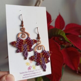 Boho gypsy butterfly autumn colors unique macrame earrings and copper design
