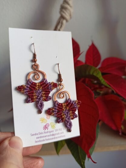 Boho gypsy butterfly autumn colors unique macrame earrings and copper design