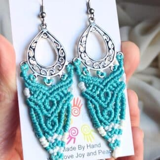 Beautiful blue macrame earrings. Handmade. Kalasandra earrings. Artisan jewelry. Boho earrings. Celtic.