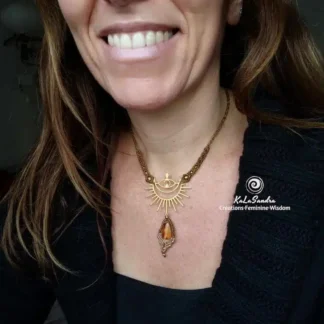 inner fire macrame necklace. amber necklace. handmade. UNique. Artisan jewelry.boho
