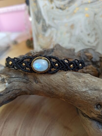 moonstone macrame bracelet black color, handmade, artisan, unique, boho, gemstone