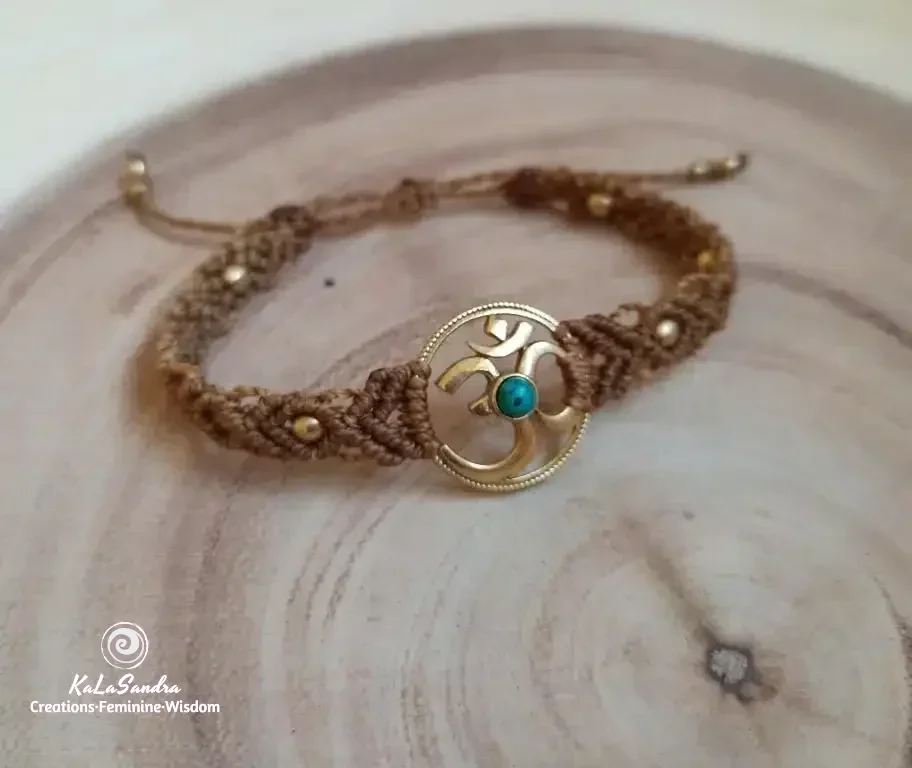 OM Pulsera de macramé con turquesa hecha a mano en diseño de metal de latón - Imagen 8