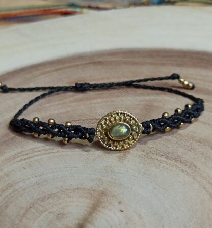labradorite black macrame bracelet, handmade, artisan, unique, boho, gemstone bracelet