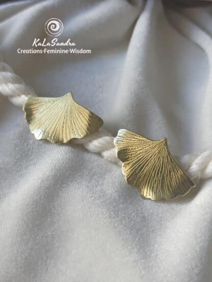 Ginkgo brass earrings, handmade, artisan earrings