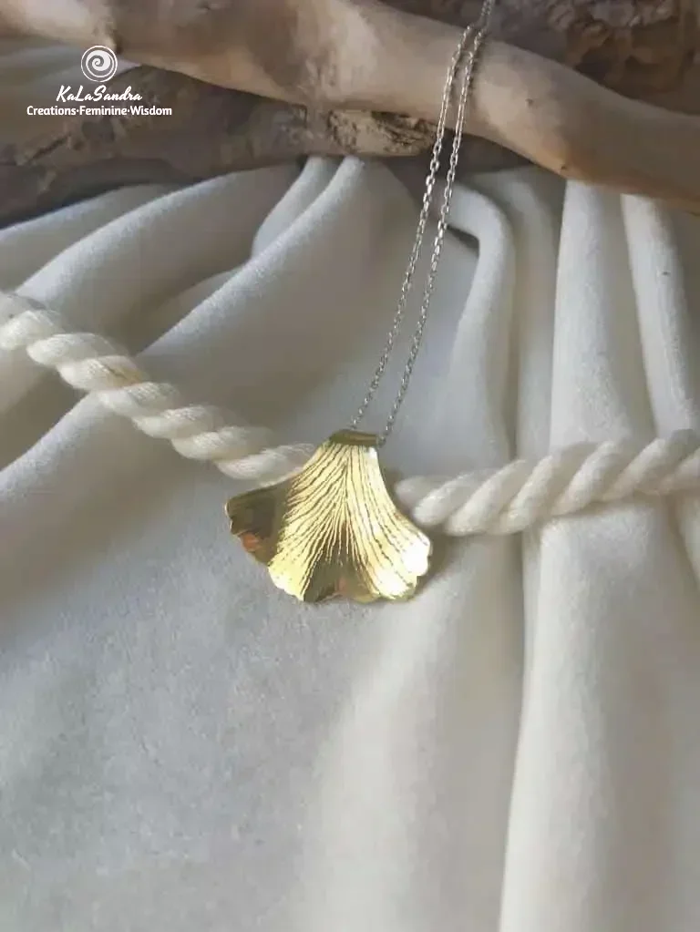 GINKGO tree leaf inspired PENDANT in hand cut brass metal - Image 5