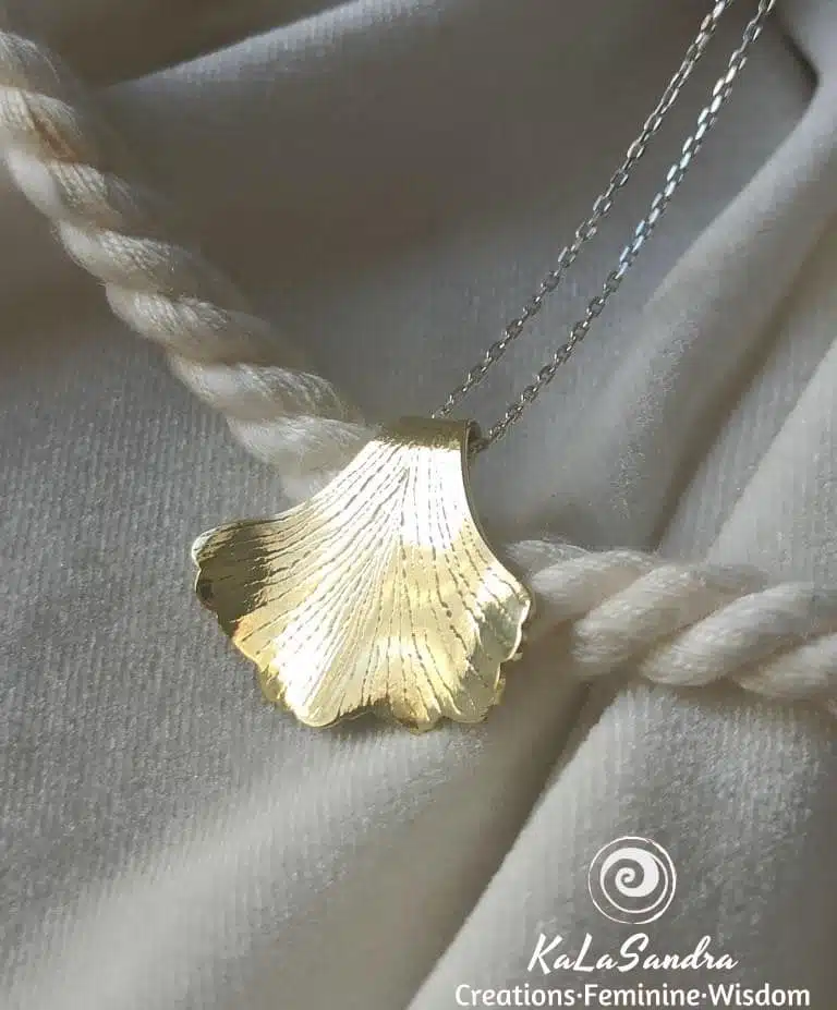 GINKGO tree leaf inspired PENDANT in hand cut brass metal - Image 3