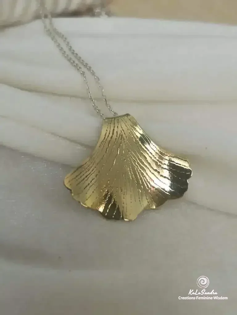 GINKGO tree leaf inspired PENDANT in hand cut brass metal - Image 4