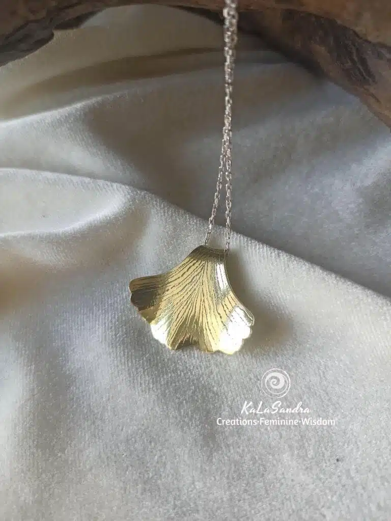 GINKGO tree leaf inspired PENDANT in hand cut brass metal - Image 2