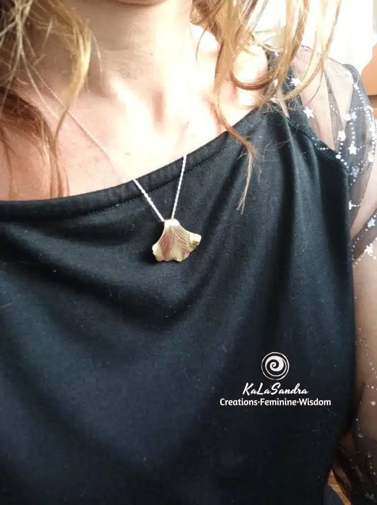GINKGO tree leaf inspired PENDANT in hand cut brass metal - Image 7