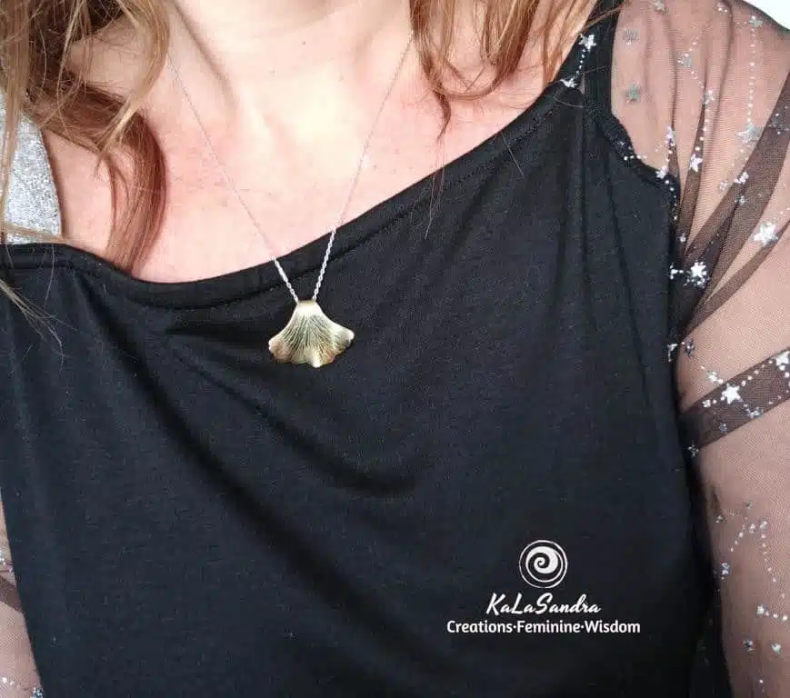 GINKGO tree leaf inspired PENDANT in hand cut brass metal - Image 8