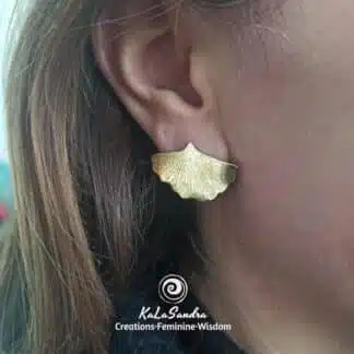 Ginkgo brass earrings, handmade, artisan earrings