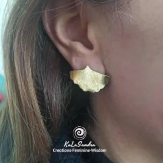 Ginkgo brass earrings, handmade, artisan earrings