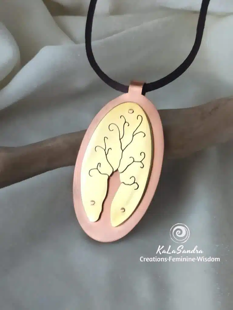 Tree of life metal pnedant. Handmade. Artisan. Kalasandra. Artisan necklace. Brass jewelry