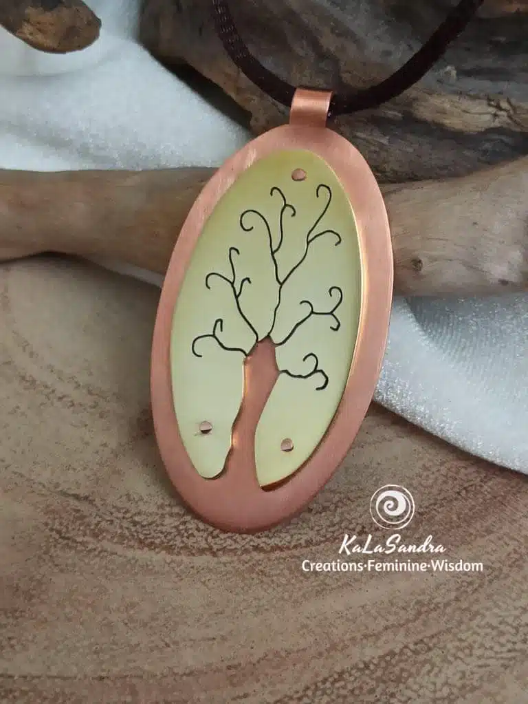 TREE OF LIFE inspired PENDANT in hand cut brass and copper metal - Image 6
