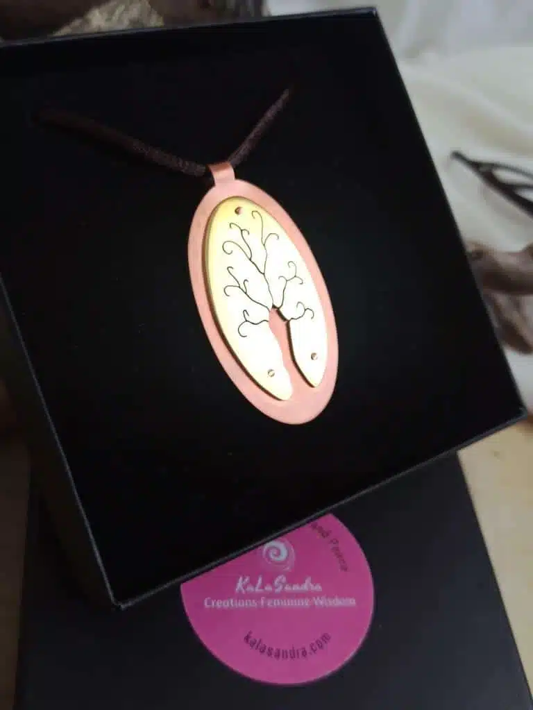 TREE OF LIFE inspired PENDANT in hand cut brass and copper metal - Image 7