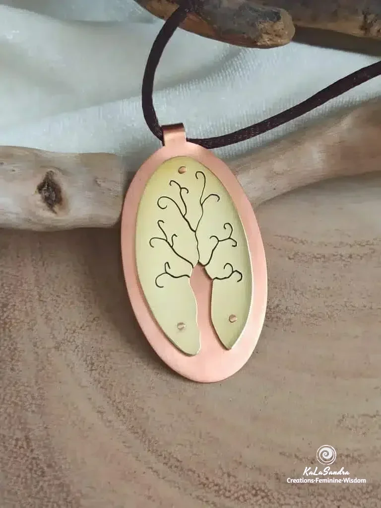 TREE OF LIFE inspired PENDANT in hand cut brass and copper metal - Image 5