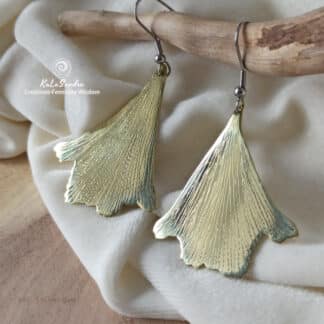 Ginkgo Biloba big earrings, brass earrings, handcut, artisan earrings