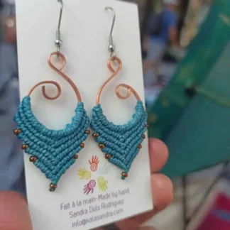 blue handmade macrame earrings, artisan earrings, boho earrings
