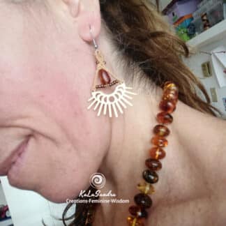 amber macrame handmade earrings. boho. artisanal jewelry. kalasandra creations