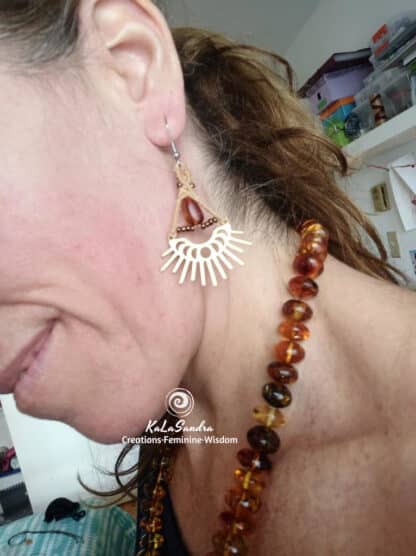 amber macrame handmade earrings. boho. artisanal jewelry. kalasandra creations