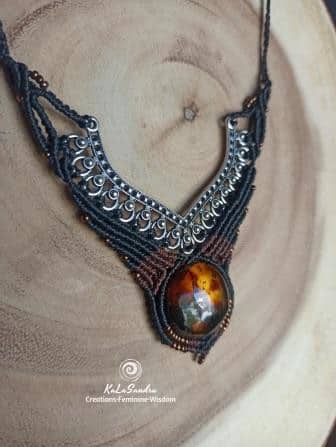 macrame necklace, amber necklace, handmade, artisan necklace, boho