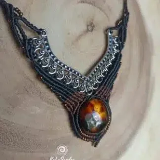 macrame necklace, amber necklace, handmade, artisan necklace, boho