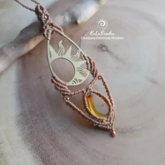 amber macrame handmade pendant, boho jewelry