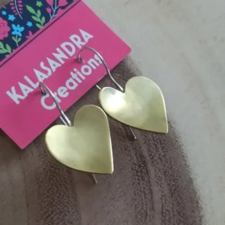 heart brass earrings, handmade